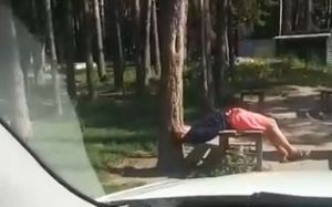 Пьяный пензенец пытался сесть на лавочку из сложной позиции. Видео