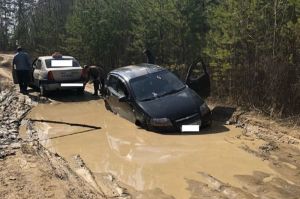 В Пензе девушка-водитель угодила в огромную яму с водой