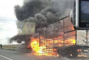 В Кузнецком районе на трассе сгорел грузовик