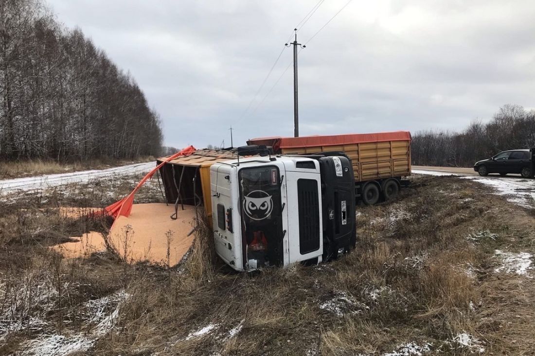 В Пензенской области опрокинулся грузовик. Фото