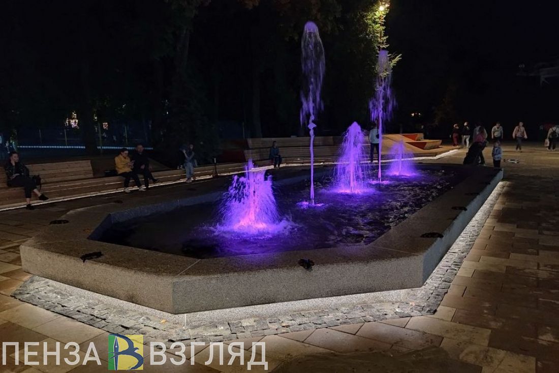 Опубликовано видео вечерней подсветки нового фонтана в парке Белинского в Пензе