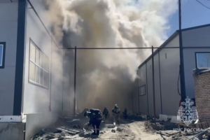 Появилось видео, где 58 спасателей тушат пожар на улице Аустрина в Пензе