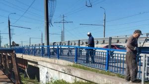 Ограждения Бауманского путепровода и Терновского моста в Пензе красят в синий